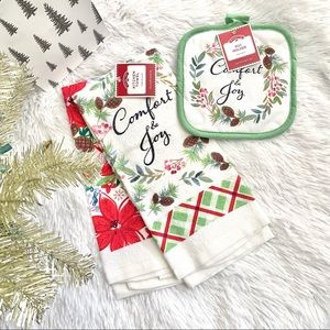 Holiday Time “Comfort & Joy” Christmas Kitchen Towel & Pot Holder Set